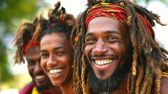 faces of men and women with rasta dreadlocks with iconic smiles