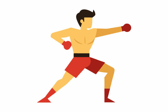 boxer in red shorts punching, flat style clip art preview