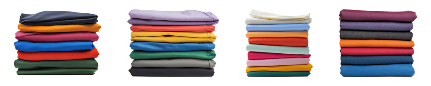 Set of stack of colorful folded shirts isolated on transparent background