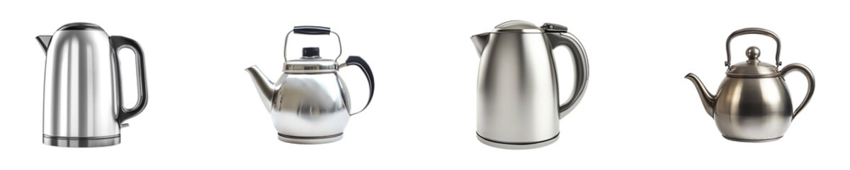 Fototapeta premium Set of stainless steel kettle isolated on transparent background