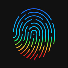 Obraz premium カラフルな指紋のシンプルなアイコン - 指紋認証のためのスキャニングやロック解除のイメージ素材