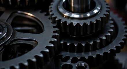 Extreme Close-up of Interlocking Gear Teeth