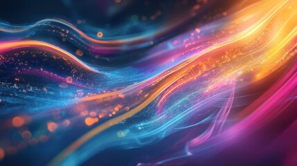 Obraz premium Abstract Vibrant Swirling Light Waves Blue, Orange, Pink Neon Energy Background