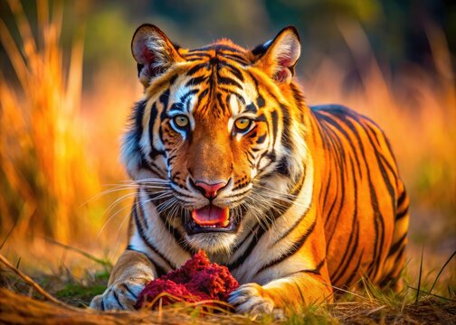 Tadoba Tiger Feast: Majestic Bengal Tiger Devouring Prey in Chandrapur, Maharashtra, India