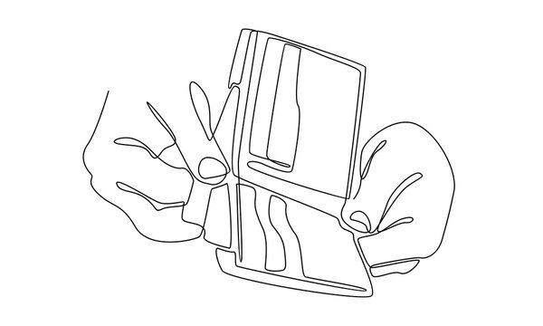 Continuous line of hand holding wallet