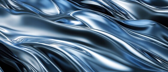Naklejka premium Abstract Blue Liquid Metal Background Sleek, Glossy, 3D Rendered Texture for Design