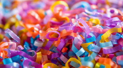 Colorful ribbon curls scattered on a surface for decoration or craft projects