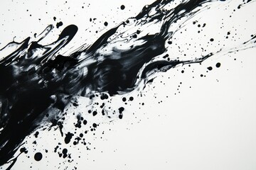 Abstract Black Ink Splashes on White Background Dynamic Artistic Texture for Design Projects