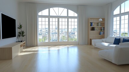 Obraz premium Bright modern living room with large windows