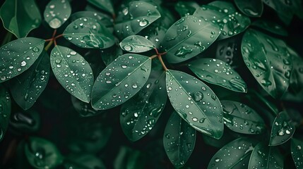 Obraz premium Lush Green Leaves Glistening With Dew Drops