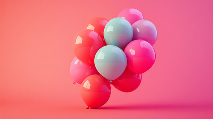 Colorful balloons in a vibrant arrangement against a pink backdrop