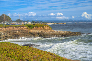 Santa Cruz shorelines and nearby homes to the ocean California.