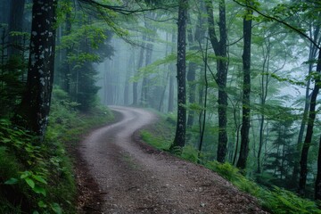 Fototapeta premium Serene Misty Path in a Dense Forest