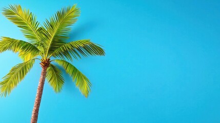 Fototapeta premium A photostock of lush tropical palm trees silhouetted against a bright blue sky, symbolizing summer vacations and exotic destinations. High Quality