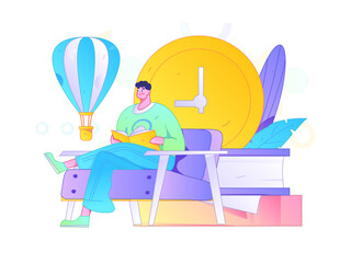 Character reading quietly vector concept operation hand drawn illustration
