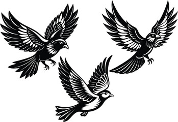Fototapeta premium flying duel bird with white background vector silhouette illustration