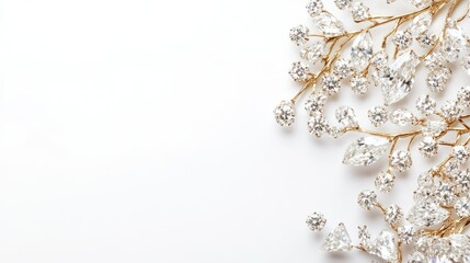 A banner design for a jewelry store, featuring a close-up of exquisite diamonds, with a clean white background and space for copy.