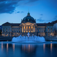 Fototapeta premium Bern Switzerland with the Federal Palace of Switzerland at Blue Hour