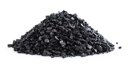 A pile of black, irregular-shaped pieces. Perfect for illustrating coal, charcoal, or other dark granular materials.
