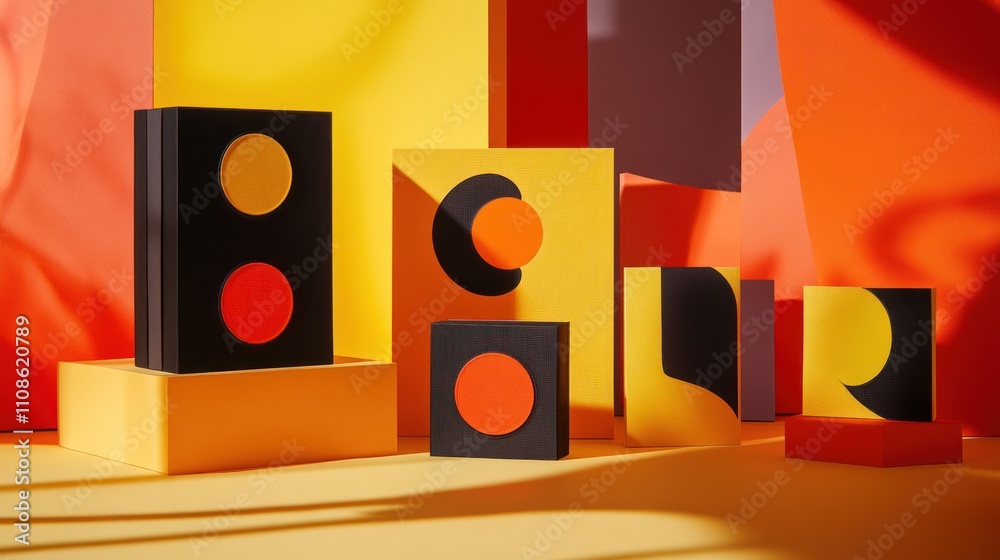 Poster Abstract Geometric Composition With Warm Colors And Circular Shapes