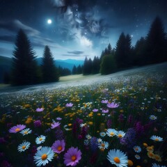 Enchanted Meadow Under Starry Skies