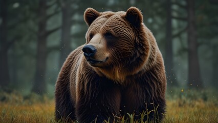 Obraz premium head grizzly combine with tree splash background vector artwork design Generative AI