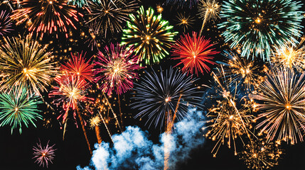 Fototapeta premium Amazing colorful display of fireworks on black backgound
