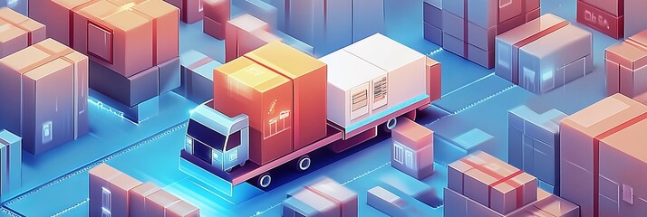 Fototapeta premium Packages are transported in high-tech Settings,online shopping, Concept of automatic logistics management.