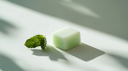 green candy with mint on white surface