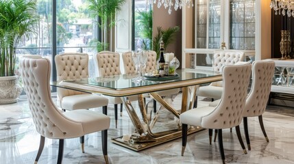 Fototapeta premium Luxury Dining Room with Elegant Chairs and Table