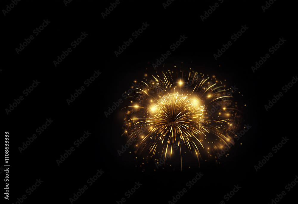 Poster a breathtaking burst of golden fireworks explodes against a dark night sky, radiating light and bril