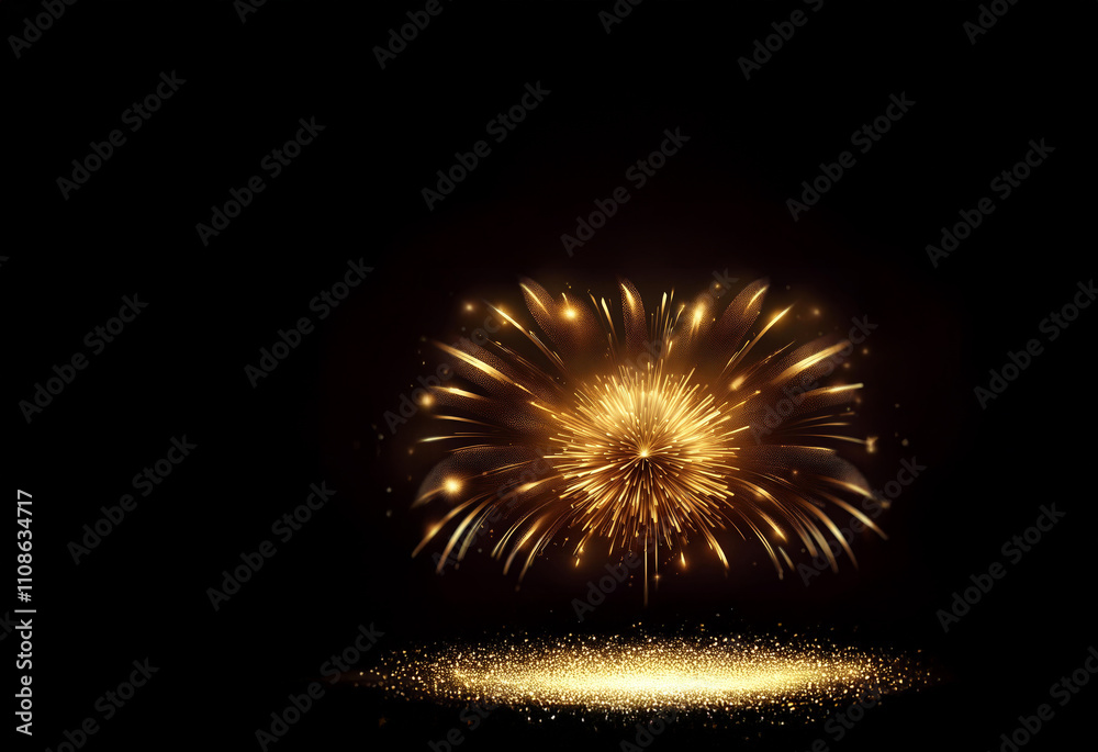 Poster a breathtaking burst of golden fireworks explodes against a deep black background, radiating light a