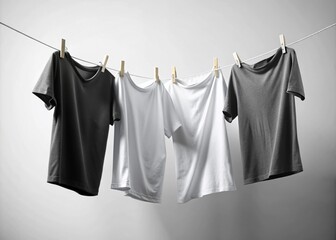 Black and White T-Shirt Mockups - Hanging on White Background