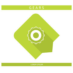 Design icon. Gears icon symbol in flat. Gears symbol design in flat with shadows. Stock vector.