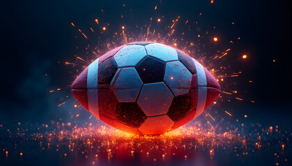Fototapeta premium Shattered Football with Dynamic Neon Sparks