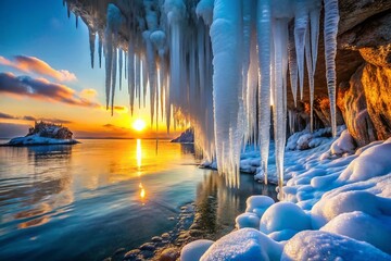 Frozen Georgian Bay Shoreline, Icicle Micro-Landscape