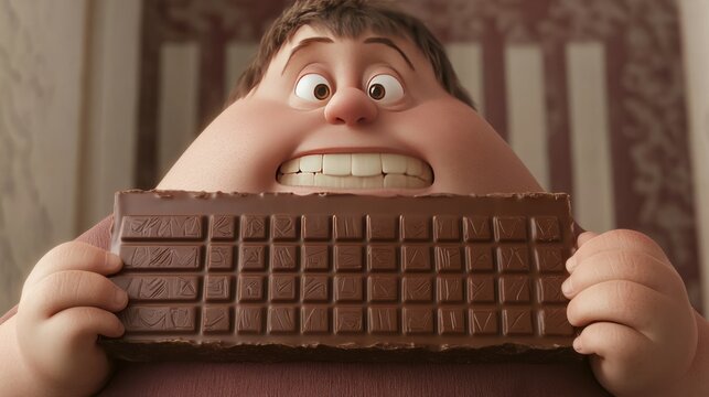 illustration of plumpy boy holding chocolate