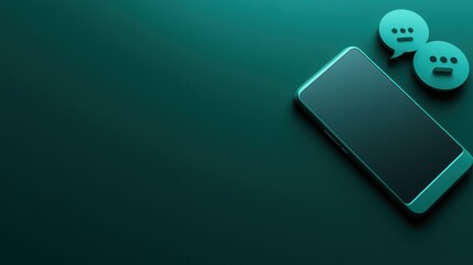 Modern Smartphone Communication Digital Teal Background Mobile Phone Chat Bubbles Messaging App Interface Concept