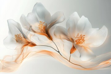 Obraz premium Graceful abstract flowers intertwined with ethereal, flowing ribbons create a soothing and artistic motif, blending soft colors in a dreamy, conceptual composition.