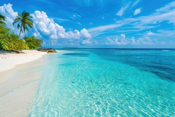 Fototapeta premium Beach with Pristine White Sand and Clear Blue Water