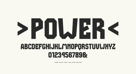 Obraz premium Bold face sans serif font in the sport style. Letters and numbers for logo and emblem design. Black print on white background