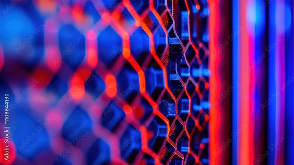 Poster Abstract Hexagonal Pattern Illuminated In Red And Blue Light
