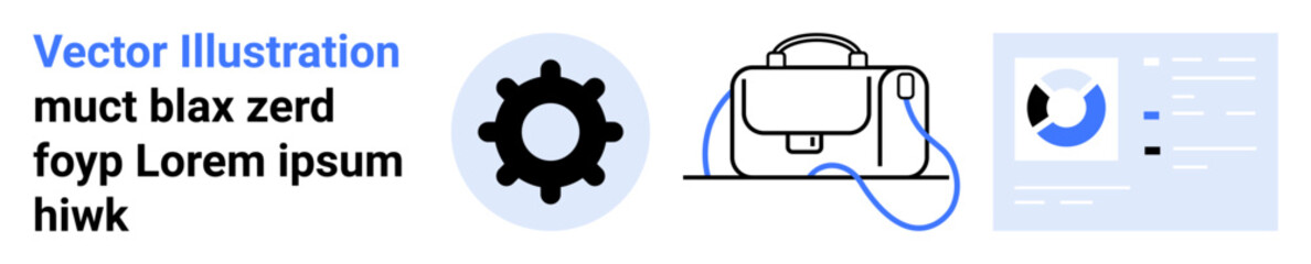 Fototapeta premium Gear icon beside a briefcase connected with a cable to a data chart. Ideal for digital platforms, business presentations, analytics reports, tech blogs, educational materials, marketing ads, landing