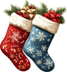 Colorful Christmas stockings with festive decorations