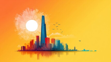 Obraz premium Vibrant Minimalist Silhouette of City Skyline