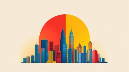 Obraz premium Minimalist Silhouette of Kuala Lumpur Skyline at Sunset