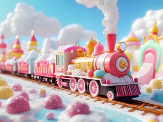 Delicious dessert train journey candyland animation sweet wonderland whimsical concept