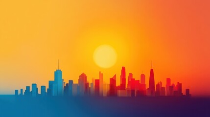 Obraz premium Bright Minimalist City Silhouette at Sunset