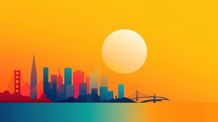 Bright Minimalist San Francisco Silhouette Wallpaper