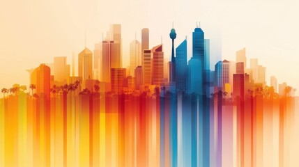 Obraz premium Bright Minimalist Sydney Skyline Silhouette Artwork